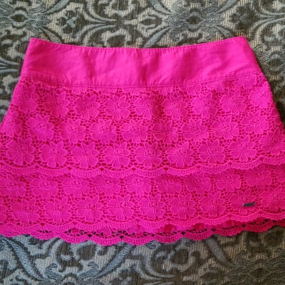 Hollister pink crochet mini skirt